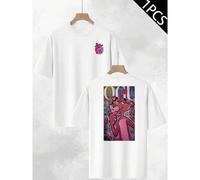Shein Camiseta con estampado de la Pantera Rosa, informal, de algodón de 220 g/m², cuello redondo, para hombre (1 unidad)