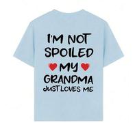 Shein Camiseta con estampado de letras divertido "NO SOY UN NIÑO MIMADO, MI ABUELA SOLO ME AMA MUCHO" adecuada para uso diario de niños, reuniones entre pad
