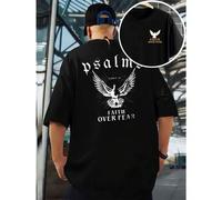 Shein Camiseta con estampado de paloma "Faith Over Fear", informal, de algodón de 220 g/m², cuello redondo y estampado a doble cara para hombre (1 unidad)