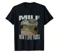 Shein Camiseta con estampado de ranas para hombre MILF MAN I LOVE FROGS, ideal para viajes, vacaciones, acampadas y deportes al aire libre, 190 g