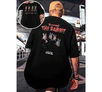 Shein Camiseta con estampado de Robbie Rabbit de Silent Hill, para hombre, con estampado de doble cara, cuello redondo, estilo informal, 220 g/m² de algodón