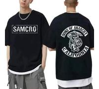 Shein Camiseta con estampado de SAMCRO de Sons of Anarchy para hombres y mujeres, de estilo hip hop y rock, de manga corta, oversize, de algodón para el ver