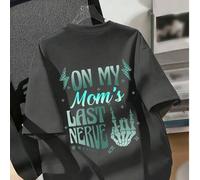 Shein Camiseta con estampado de texto "EN LOS ÚLTIMOS NERVIOS DE MI MAMÁ" para niño preadolescente, adecuada para uso casual, ropa urbana, escuela, eventos,