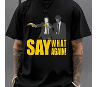Shein Camiseta con estampado divertido "Say What Again!", para hombre, cuello redondo, 220 g/m², para verano, de puro algodón, manga corta (1 unidad).