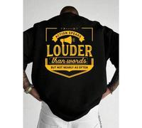 Shein Camiseta con estampado en la espalda Action Speaks Louder, nueva camiseta de verano para hombre de algodón de 220 g con cuello redondo y estampado en