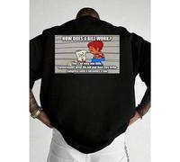 Shein Camiseta con estampado en la espalda y motivo de caricatura política (legislación), nueva camiseta de verano para hombre de algodón de 220 g con cuell
