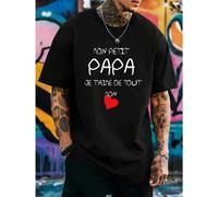 Shein Camiseta con estampado gráfico "Amor paternal", material de primera calidad, corte cómodo, estilo urbano, look hip-hop, estampado artístico.