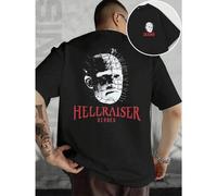 Shein Camiseta con estampado Hellraiser para hombre, estilo casual, con estampado de doble cara, cuello redondo, algodón de 220 g/m² (1 unidad)