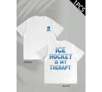Shein Camiseta con estampado "Ice Hockey Therapy", Herren-T-Shirt mit beidseitigem Aufdruck, modisch, l?ssig, Rundhalsausschnitt, 220 g/m2, reine Baumwolle