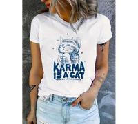 Shein Camiseta con estampado "Karma Is A Cat" para mujer, ropa de otoño,Tee Shirt de mujer casual Camiseta,informal de manga corta para mujer, ropa de otoño
