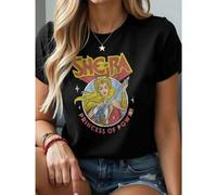 Shein Camiseta con estampado "SheRa Princess Power", algodón de 220 g, informal, de verano, con cuello redondo y manga corta (1 unidad)