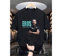 Shein Camiseta con firma de Eros Ramazzotti para hombres, retrato de un cantante italiano, impresión del nombre, merchandising de concierto, camiseta negra
