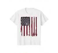 Shein Camiseta con gráfico de bandera estadounidense desgastada, que representa el orgullo patriótico, camiseta gráfica para regalos de Navidad y Acción