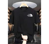 Shein Camiseta con logotipo para exteriores The Naroh Fohe para hombre: ropa urbana informal de verano con letras de la marca, cuello redondo, tejido de pol