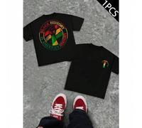Shein Camiseta con pu?o de historia afroamericana Camiseta de algodón puro de 220 g/m2 con cuello redondo Camiseta estampada de doble cara Mezcla de algodón