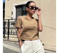 Shein Camiseta con relieve de letras "ENCUENTRA A ALGUIEN QUE SEPA QUE NO ERES PERFECTA PERO TE TRATA COMO SI LO FUERAS" Verano, Top corto para mujeres