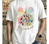 Shein Camiseta con temática de fuegos artificiales del Castillo de Disney, Mickey Mini High Fly Cartoon, transpirable, para uso diario; camiseta casual de m