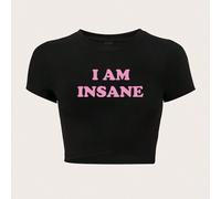 Shein Camiseta corta de ajuste ceñido con estampado de eslogan para el verano "SOY INSANO"