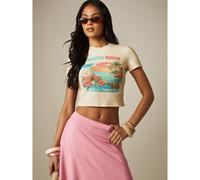 Shein Camiseta corta de cuello redondo de manga corta con gráfico "Puerto Rico Isla del Encanto" de corte ajustado para vacaciones de verano