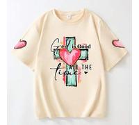 Shein Camiseta cristiana "Dios es bueno todo el tiempo" para talla grande, con gráfico lindo de corazón y cruz. Puede ser un regalo para novias, amigas, pri