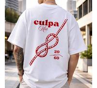 Shein Camiseta Culpa Mia de estilo relajado con diseño de cuerda, 100% algodón, corte holgado, ropa de hombre, conjuntos de verano, camiseta de hombre, ropa