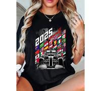 Shein Camiseta de 100% algodón con diseño del calendario del circuito de carreras de fórmula 2025 Grand Prix, para hombres y mujeres, de ajuste relajado y c