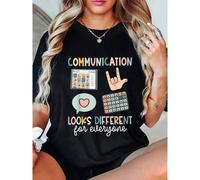 Shein Camiseta de 100% algodón "La comunicación se ve diferente para cada uno" para maestros de educación especial y autismo, para mujeres y hombres, de ver