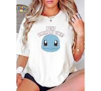 Shein Camiseta de 180g de algodón puro con diseño de Squirtle de Pokémon "El mejor cumpleaños" para niños, ropa de diseñador, parte superior femenina para u