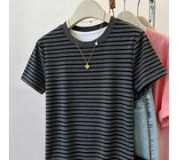 Shein Camiseta de ajuste regular para mujer, camiseta con estampado de rayas, top para salidas de verano, casual versátil, uso diario, exterior, compras, vi