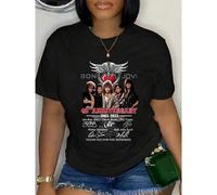 Shein Camiseta de algodón 100% con firmas del 40 aniversario de Bon Jovi, cuello redondo, manga corta, moda urbana, transpirable, suave, ropa unisex de dise