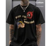 Shein Camiseta de algodón acanalado para hombre, con estampado de Deadpool y Lobezno, estilo universitario, nueva ropa deportiva para primavera y verano, el