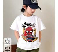 Shein Camiseta de algodón acanalado para niño, camiseta con estampado de Ultimate Spider-Man, camiseta deportiva nueva de estilo universitario para primaver
