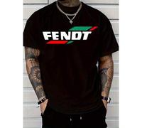 Shein Camiseta de algodón con gráfico FENDT - Negro con estampado audaz verde y blanco, ajuste regular talla grande, transpirable de manga corta, estilo cas