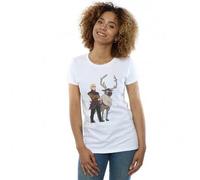 Shein Camiseta de algodón de Frozen 2 con Sven y Kristoff para mujer/dama (Blanco)