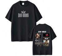 Shein Camiseta de algodón de manga corta casual de verano con estampado de la gira del álbum de Don Omar 2026 para hombre y mujer, moda hip hop