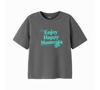 Shein Camiseta de algodón de manga corta con estampado de tema infantil, para niños y niñas, impresa con patrones de momentos felices y de sol
