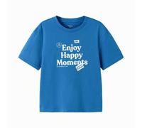 Shein Camiseta de algodón de manga corta con estampado de tema infantil, para niños y niñas, impresa con patrones de momentos felices y de sol