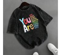 Shein Camiseta de algodón de verano para damas con estampado divertido de "ERES AMABLE, VALIENTE, INTELIGENTE, ÚTIL, AGRADECIDO, SUFICIENTE, FUERTE, ÚNICO,