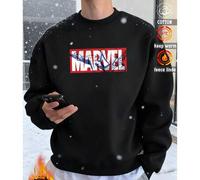 Shein Camiseta de algodón para hombre, camiseta con estampado de Marvel, sudadera de hombros caídos para hombre, sudadera oversize de cuello redondo, gruesa