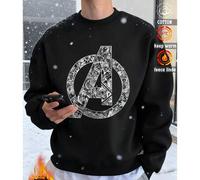 Shein Camiseta de algodón para hombre, camiseta con estampado de Marvel, sudadera de hombros caídos para hombre, sudadera oversize de cuello redondo, gruesa