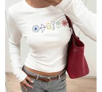 Shein Camiseta de algodón para mujer, cuello redondo, colaboración con Marvel, estampado del logo de los héroes de Marvel, top de primavera/verano, suave y