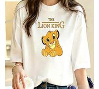 Shein Camiseta de algodón para mujer de la marca Disney con estampado de El Rey León, manga corta, cuello redondo, estilo casual, ideal para el verano. Ajus