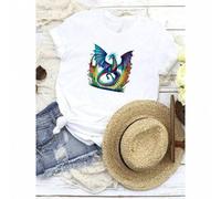 Shein Camiseta de algodón puro de 180g con estampado de "Imagina ser un dragón que respira fuego, alas mágicas" para uso diario, ropa de calle de verano, ro
