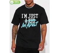 Shein Camiseta de algodón ultraconfortable de 220g de tela premium, Camiseta gráfica vintage Simple Plan "I'm Just A" - Estampado negro desgastado con letra