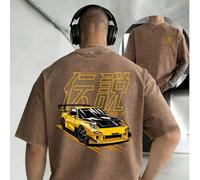 Shein Camiseta de auto deportivo JDM de la serie japonesa, para hombre, de manga corta con estampado de auto deportivo de la serie japonesa, de algodón vint