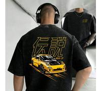 Shein Camiseta de auto deportivo JDM de la serie japonesa, para hombre, de manga corta con estampado de auto deportivo de la serie japonesa, de algodón vint