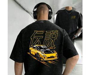 Shein Camiseta de auto deportivo JDM de la serie japonesa, para hombre, de manga corta con estampado de auto deportivo de la serie japonesa, de algodón vint