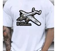 Shein Camiseta de avión B25 Mitchell, cuello redondo para hombre, 220 g/m², verano, puro algodón, manga corta (1 pieza)