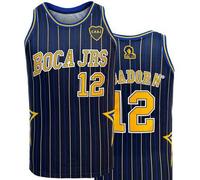 Shein Camiseta de baloncesto para hombre, #12 Boca Juniors azul a rayas, estilo retro con bordado de letras, holgada, sin mangas, cuello redondo, adecuada p