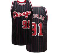 Shein Camiseta de baloncesto retro a rayas negras y rojas con el número 91, con bordado de la letra y el número de Chicago, de corte holgado sin mangas y cu